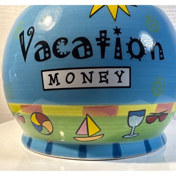 Vacation Money Ceramic Jar With Cork Lid Bella Casa By Ganz 5" Tall - Picture 2 of 7